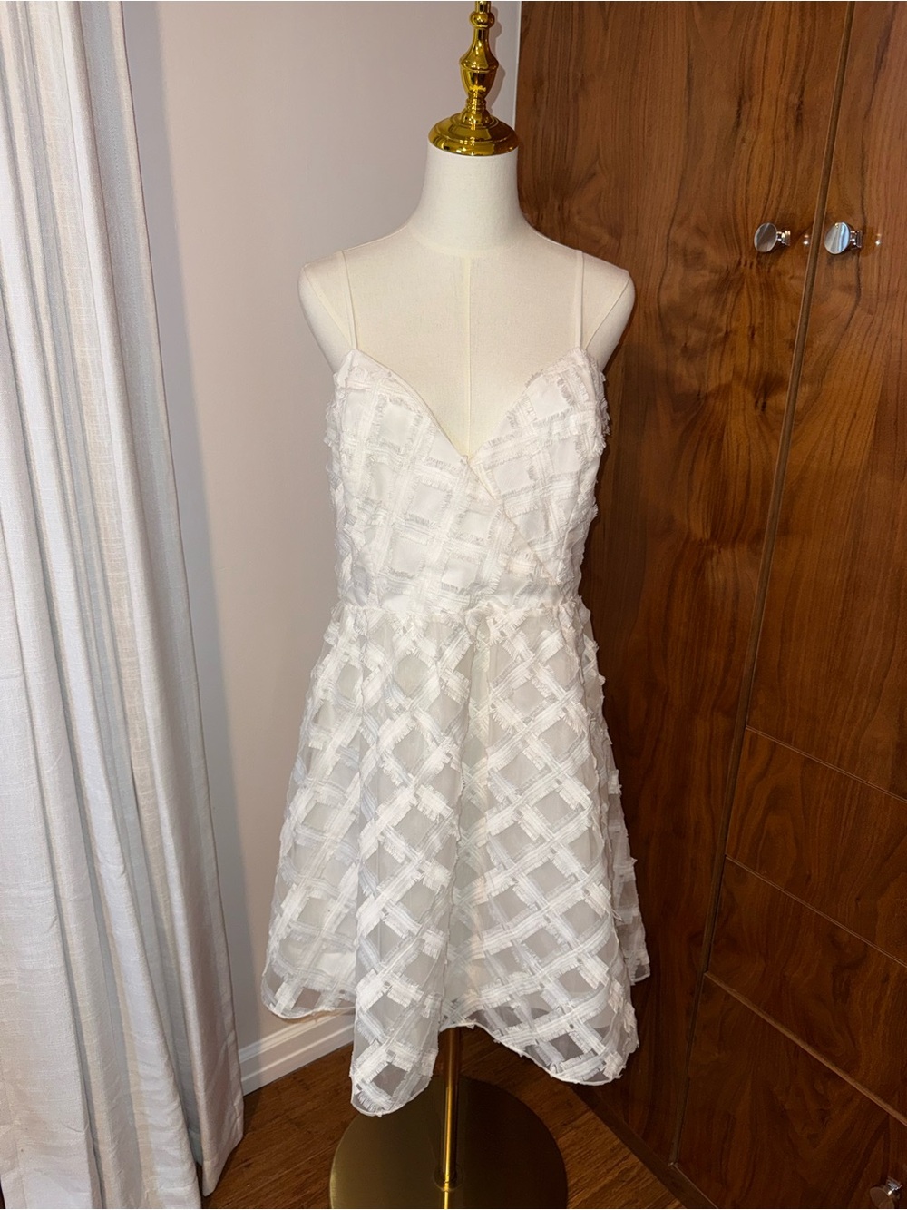 ZAC Zac Posen White Spaghetti-Strap Mini Dress - White Lattice Fabric Size 14